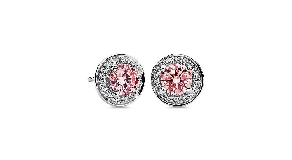 LIGHTBOX Lab-Grown Pink Diamond Round Halo Earrings in 14k White Gold Blue Nile