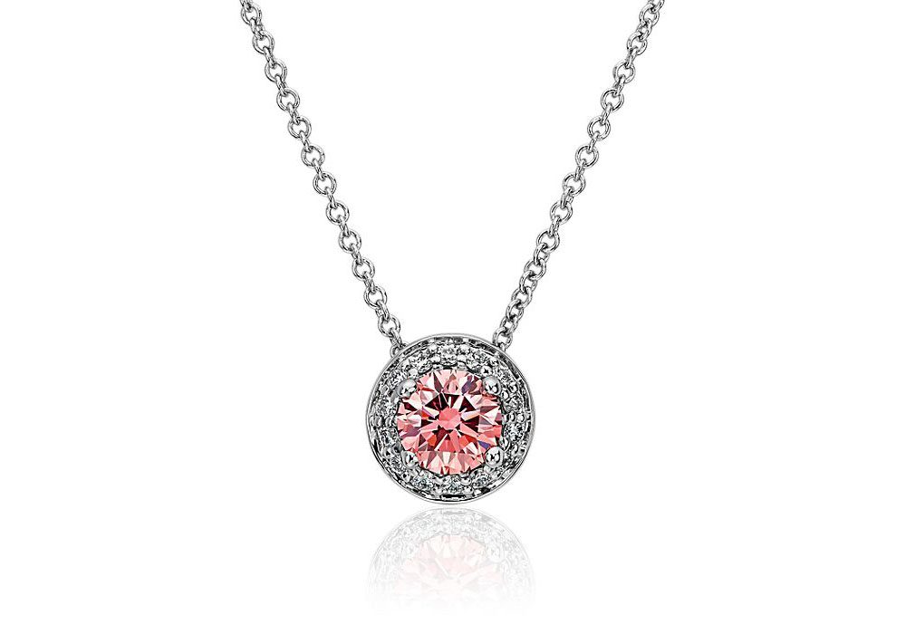 LIGHTBOX Lab-Grown Pink Diamond Round Halo Pendant Necklace Blue Nile