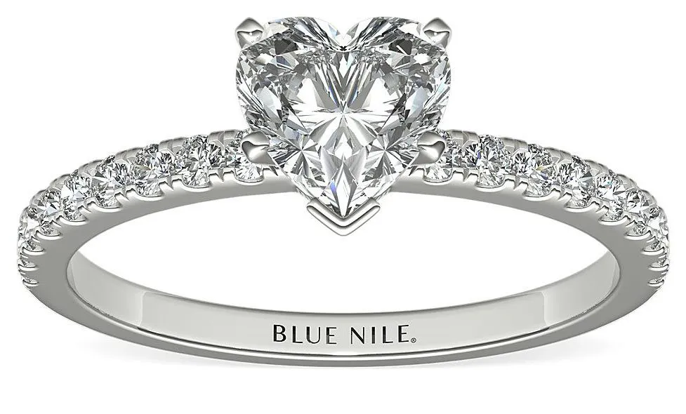 Petite Pavé Diamond Engagement Ring in 18k White Gold Blue Nile