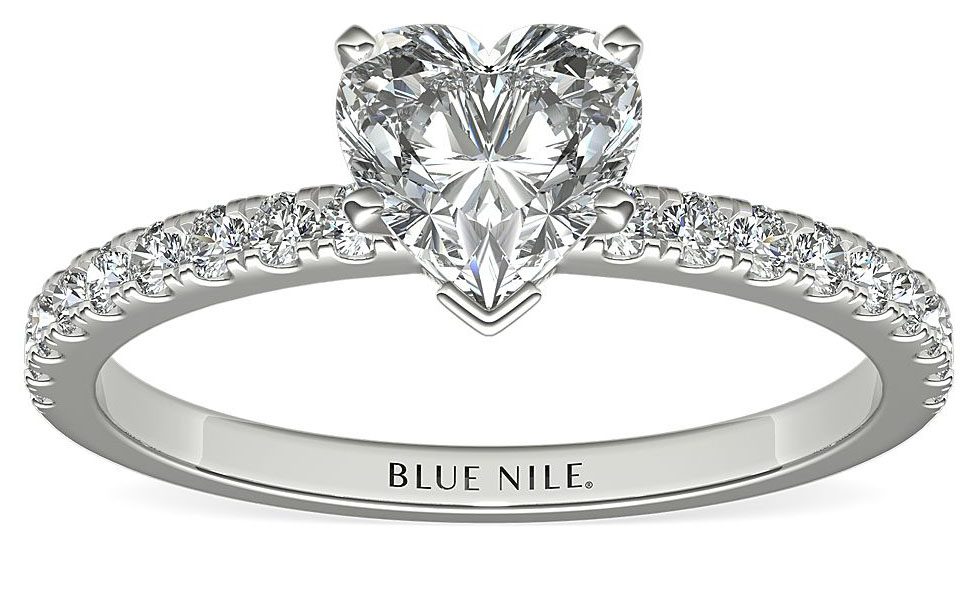 Petite Pavé Diamond Engagement Ring in 18k White Gold Blue Nile