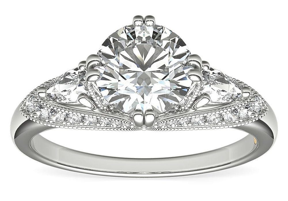 ZAC Zac Posen Vintage Three-Stone Diamond Engagement Ring in 14k White Gold Blue Nile
