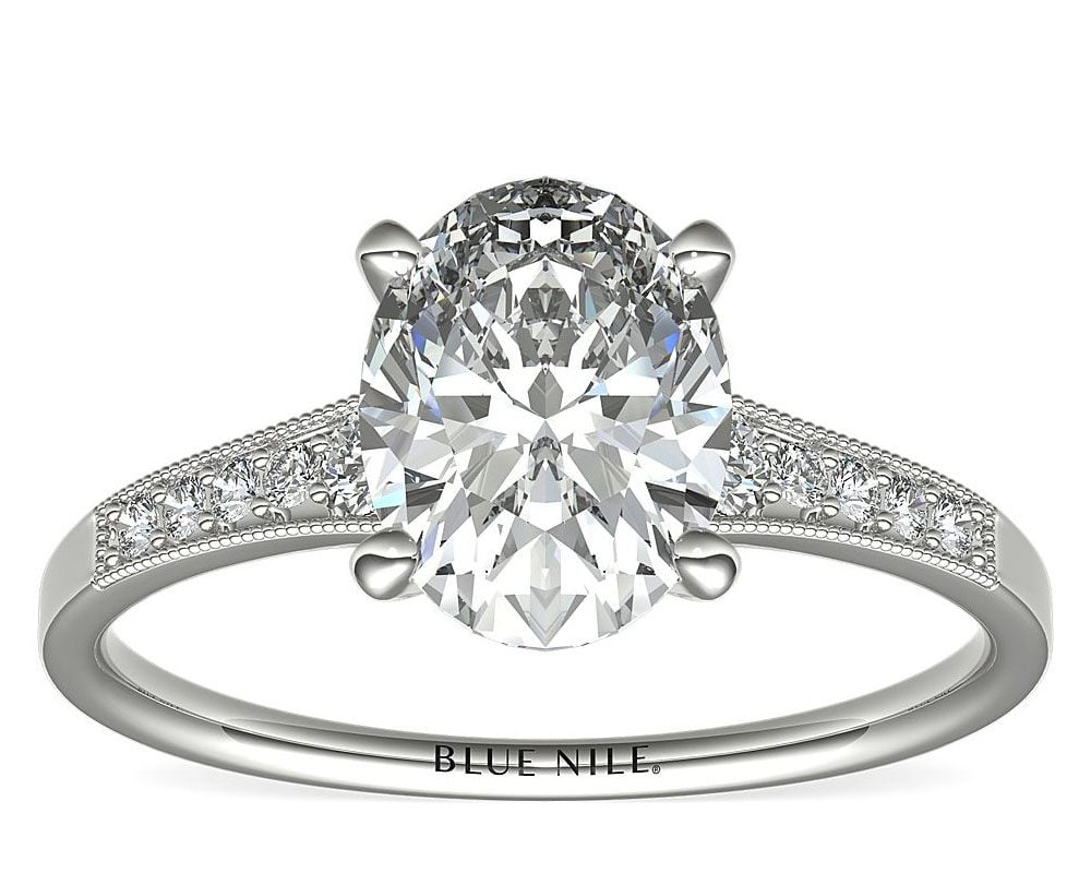 Graduated Milgrain Diamond Engagement Ring in 14k White Gold Blue Nile