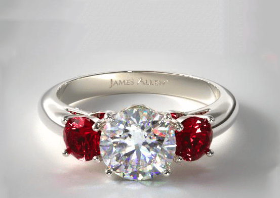 14K White Gold Three Stone Round Ruby Engagement Ring James Allen