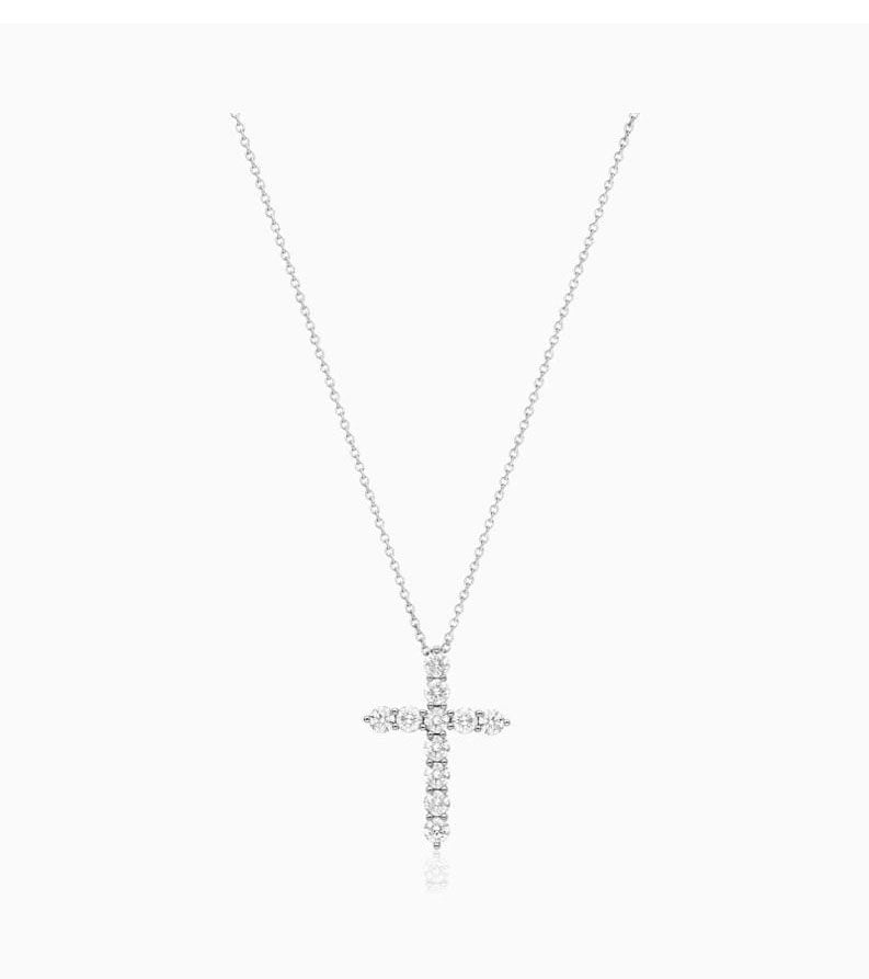 14K White Gold Shared Prong Diamond Cross Necklace James Allen - Diamond Jewelry Valentine's Day