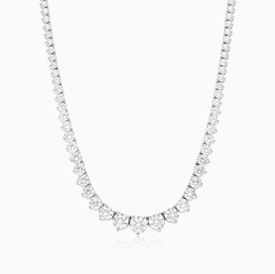 14K White Gold Three Prong Graduating Diamond Tennis Necklace Hames Akken