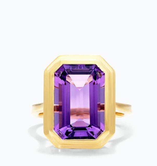 18K Yellow Gold Emerald Cut Bezel Amethyst Cocktail Ring James Allen