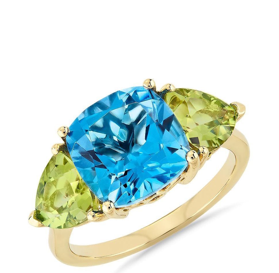 Cushion Swiss Blue Topaz and Peridot Trillion Ring in 14k Yellow Gold Blue Nile - outdoor proposal ideas