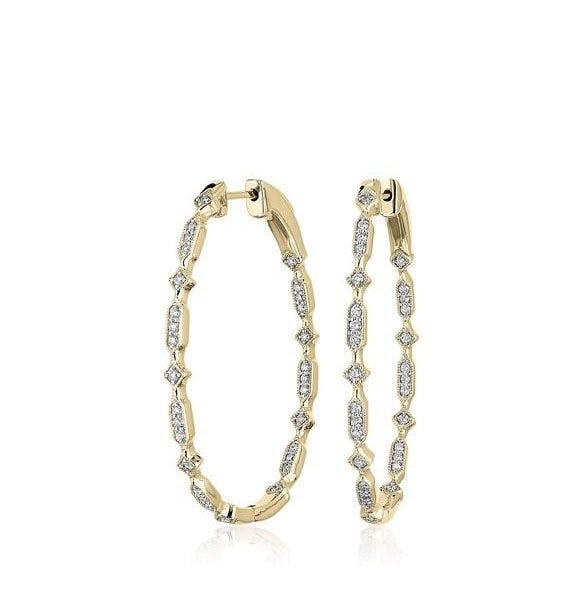 Diamond Geometric Shape Eternity Hoop Earrings in 14k Yellow Gold Blue Nile