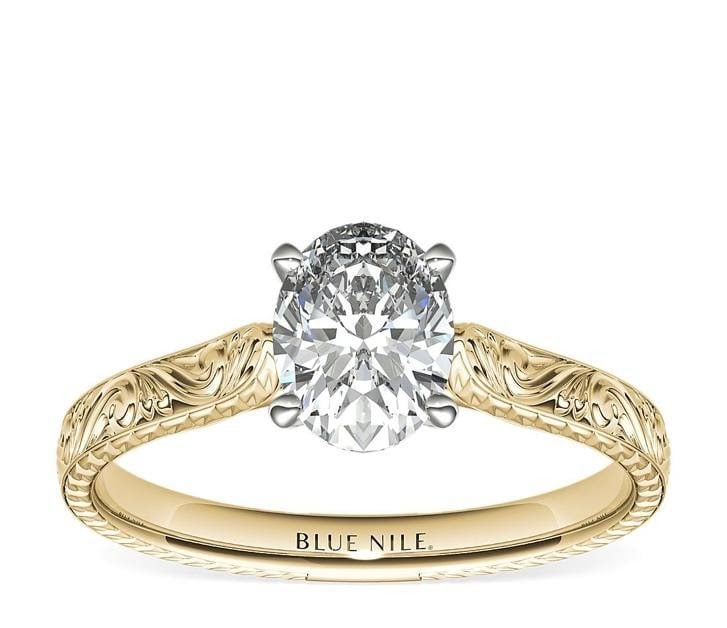 Hand-Engraved Solitaire Engagement Ring in 18K Yellow Gold Blue Nile