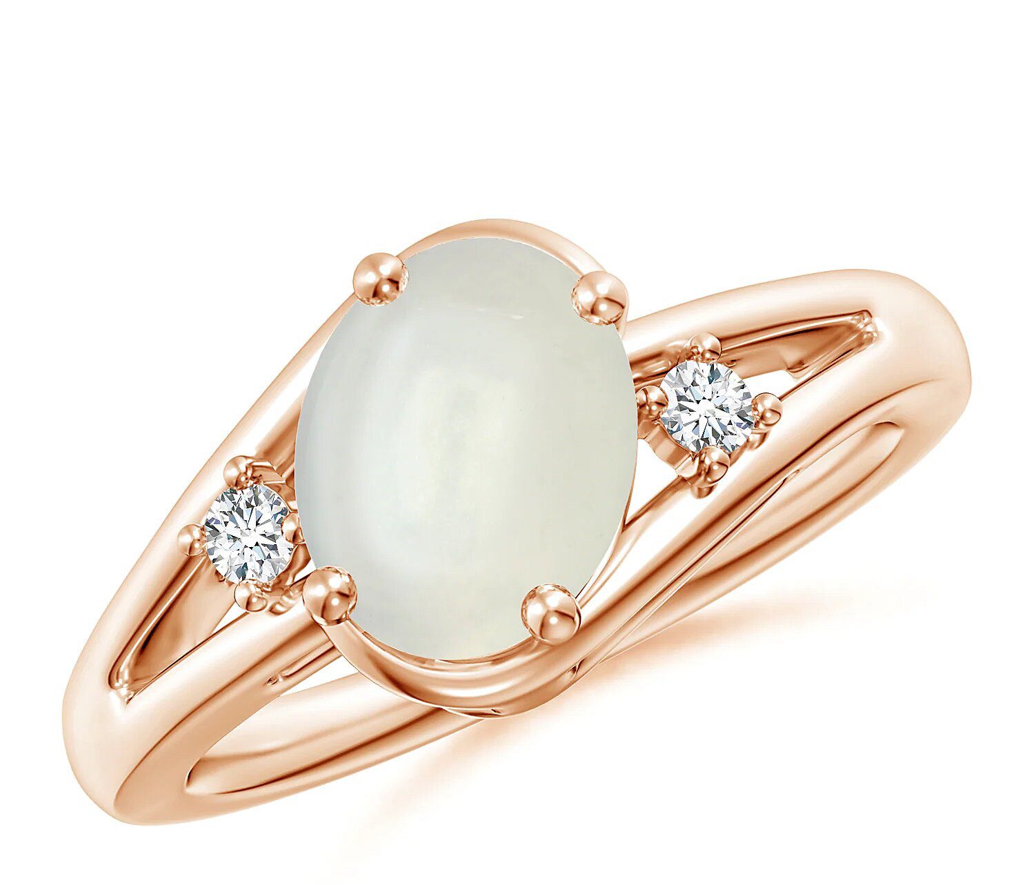 Moonstone and Diamond Split Shank Ring Angara