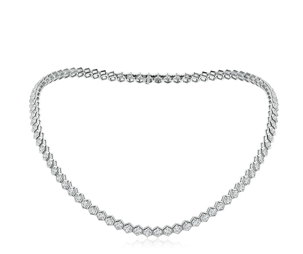 Natori x Angara Hexagonal Bezel-Set Diamond Tennis Necklace Angara