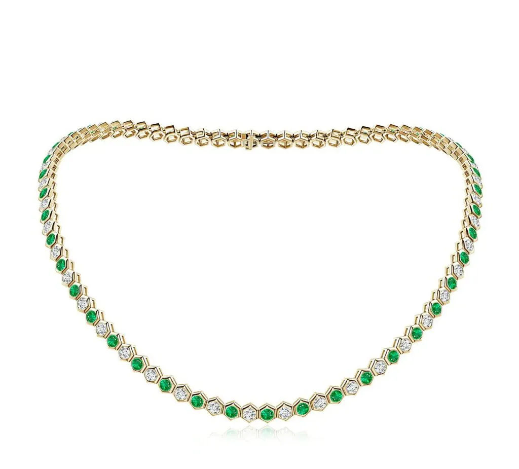 Natori x Angara Hexagonal Emerald and Diamond Tennis Necklace Angara
