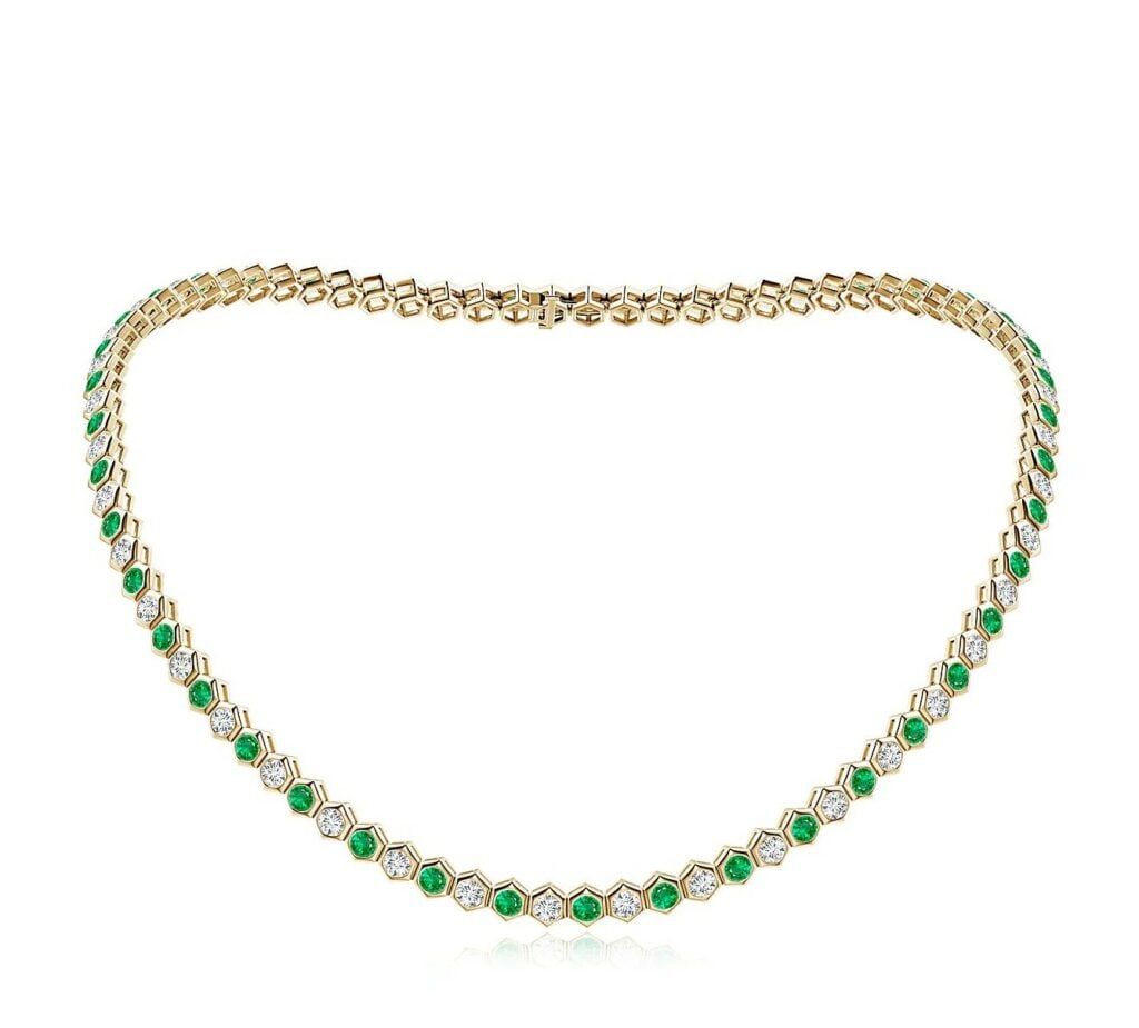 Natori x Angara Hexagonal Emerald and Diamond Tennis Necklace Angara