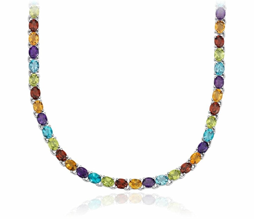 Oval Multicolor Gemstone Eternity Necklace in Sterling Silver Blue Nile