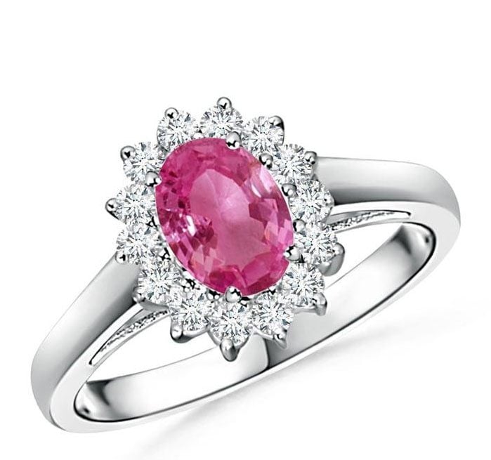 Princess Diana Inspired Pink Sapphire Ring with Diamond Halo Angara