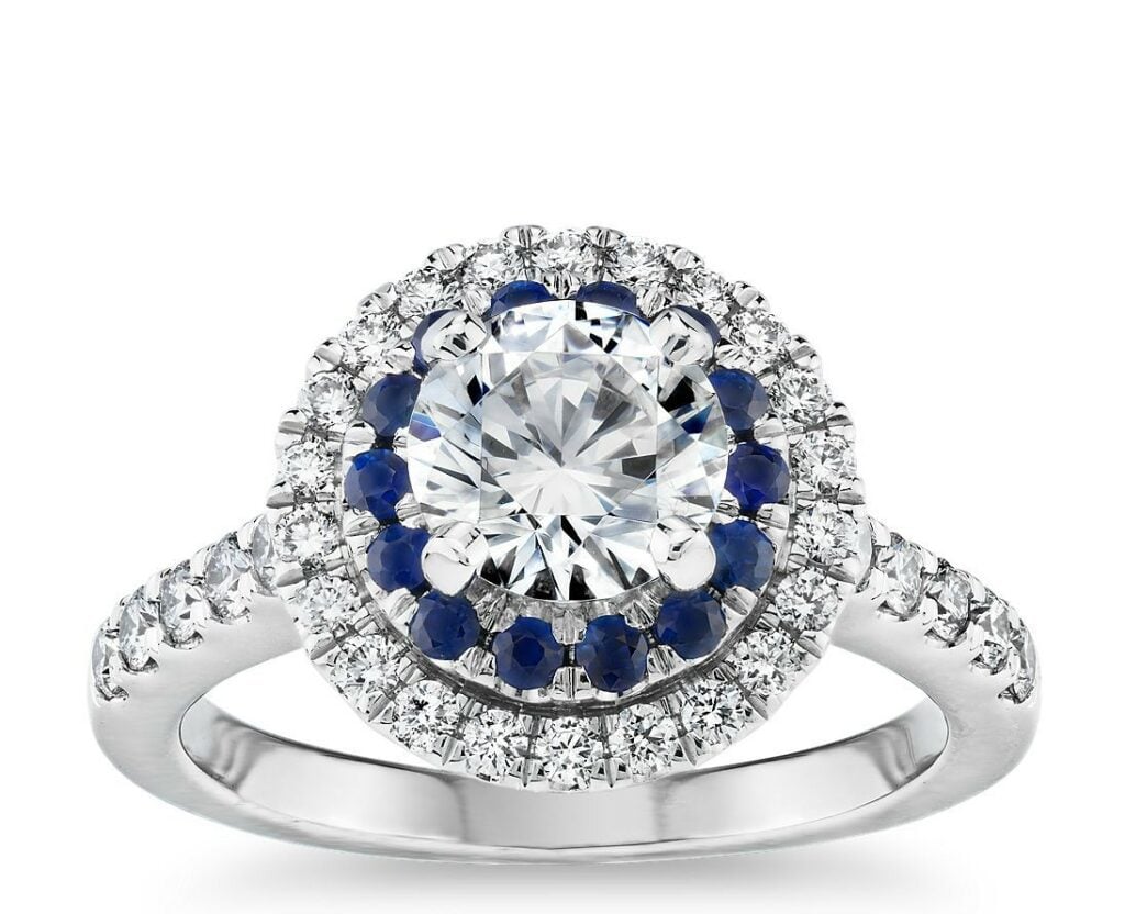 Sapphire and Diamond Double Halo Engagement Ring in 14k White Gold Blue Nile - simple proposal ideas