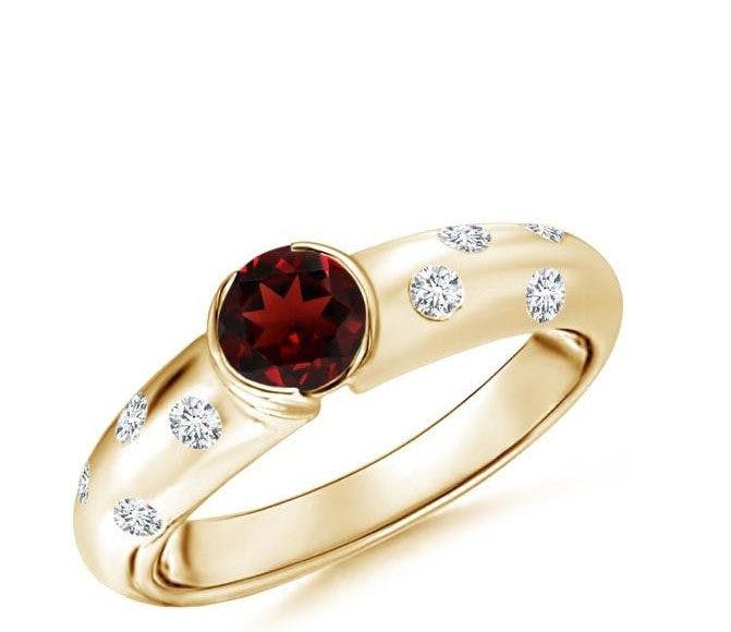Semi Bezel Dome Garnet Ring with Diamond Accents Angara