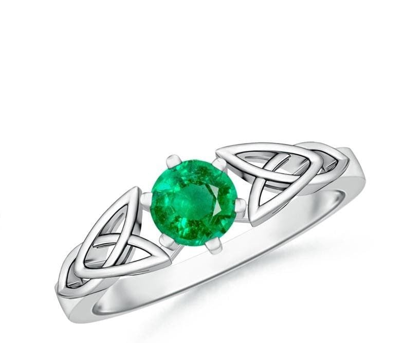 Solitaire Round Emerald Celtic Knot Ring Angara