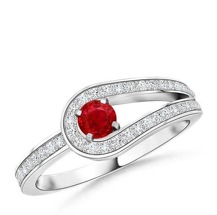 Solitaire Ruby Knot Promise Ring with Diamonds Angara - romantic proposal ideas