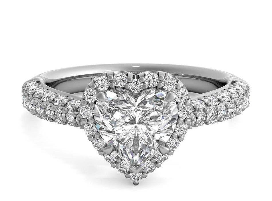 Three Row Pave Diamond Halo Engagement Ring Ritani - proposing at home