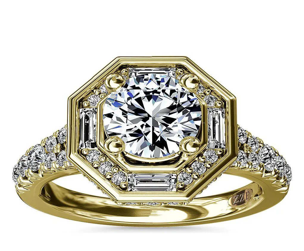 ZAC Zac Posen Art Deco Hexagon Halo Diamond Engagement Ring James Allen