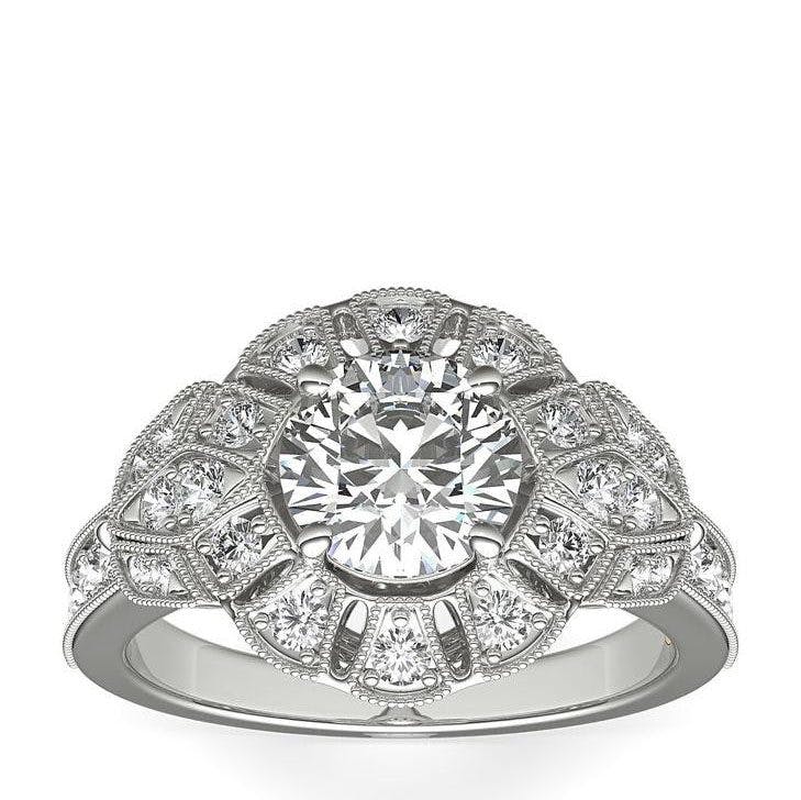 ZAC Zac Posen Milgrain Floral Open Halo Diamond Engagement Ring in 14k White Gold Blue Nile