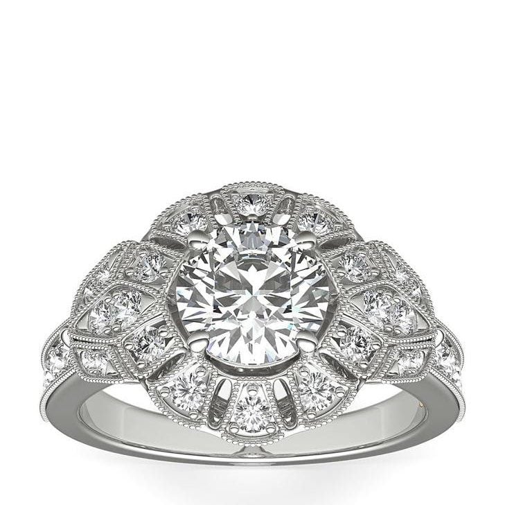 ZAC Zac Posen Milgrain Floral Open Halo Diamond Engagement Ring in 14k White Gold Blue Nile