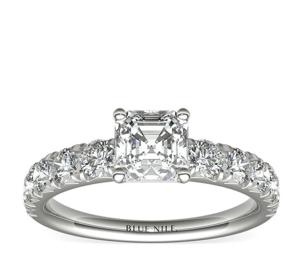 French Pavé Diamond Engagement Ring in Platinum Blue Nile