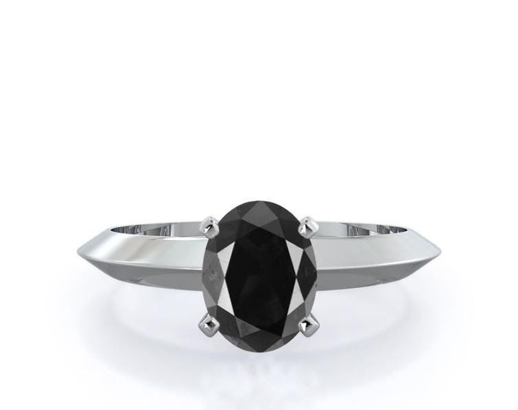 Knife Edge Solitaire Black Diamond Ring With Clarity