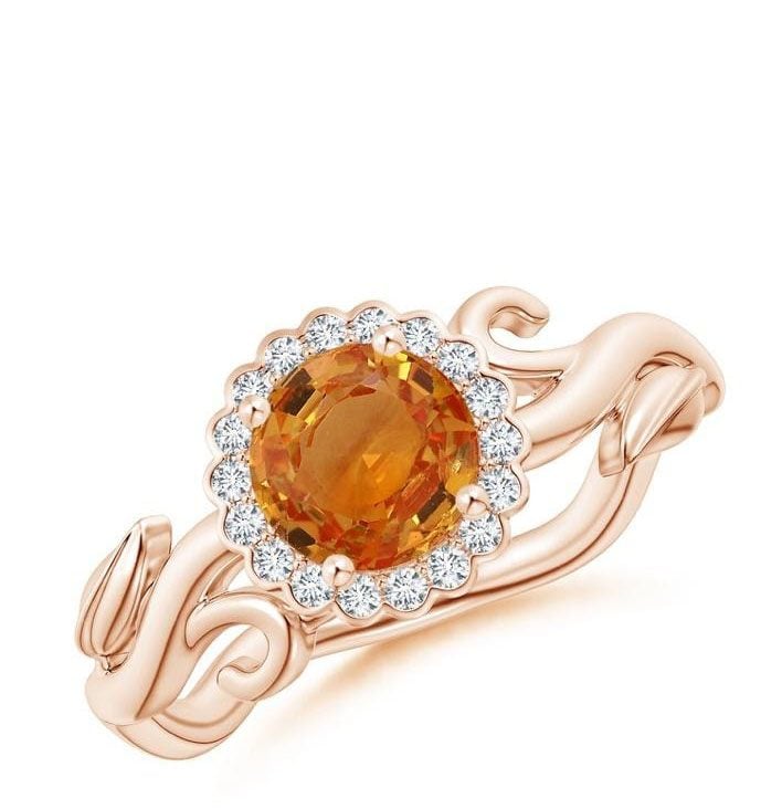 Vintage Inspired Orange Sapphire Flower and Vine Ring Angara