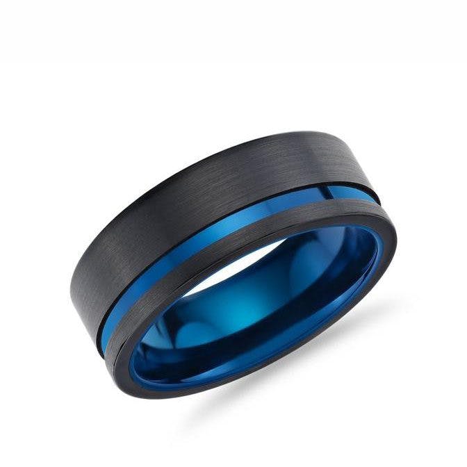 Asymmetrical Black & Blue Engraved Wedding Band Blue Nile