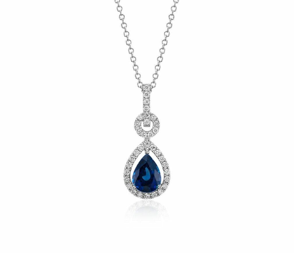 Floating Sapphire and Diamond Pear Pendant in 14k White Gold Blue Nile