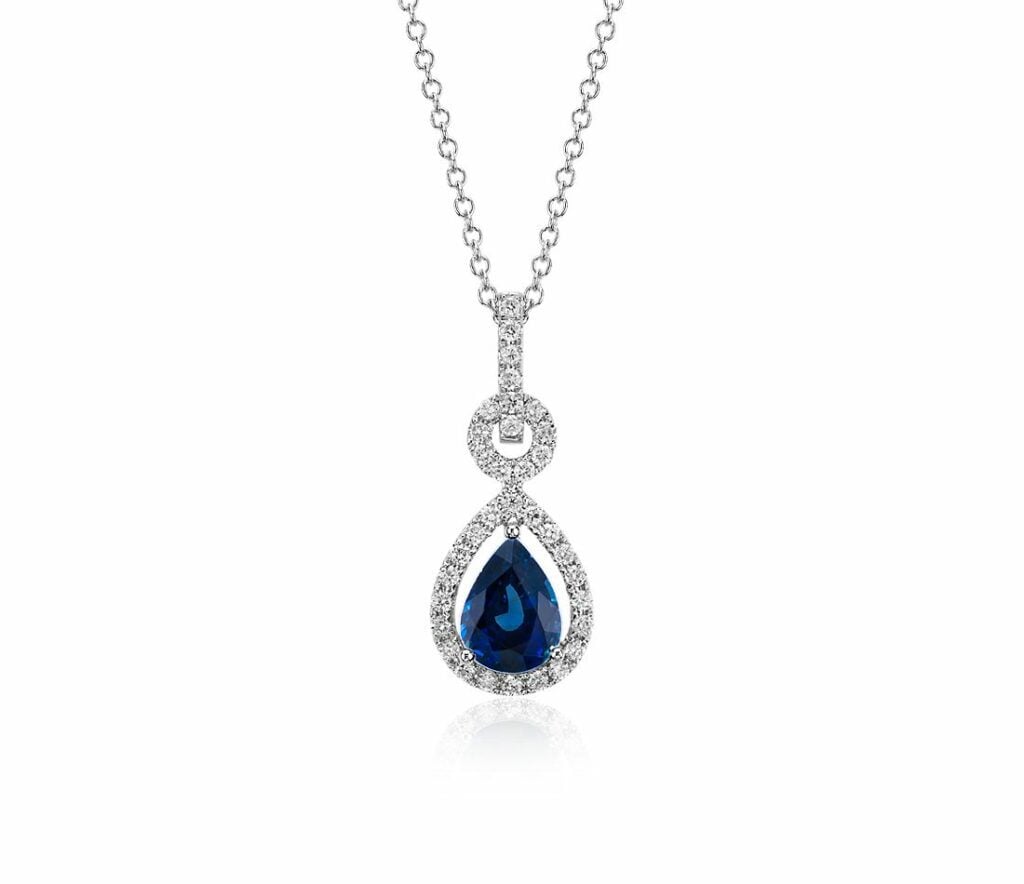 Floating Sapphire and Diamond Pear Pendant in 14k White Gold Blue Nile