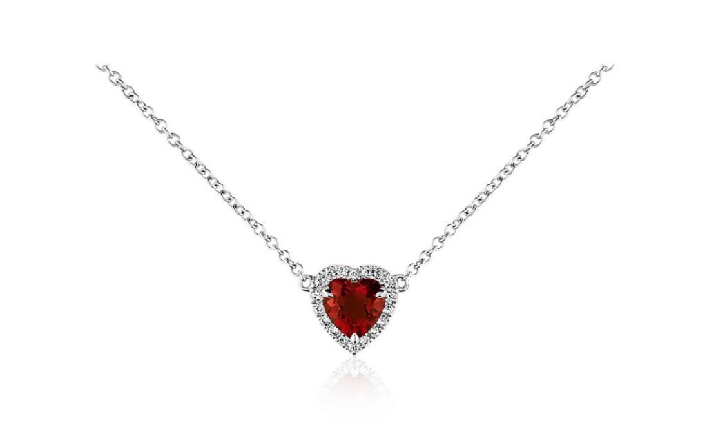 Heart-Shaped Garnet and Diamond Pendant in 18k White Gold Blue Nile