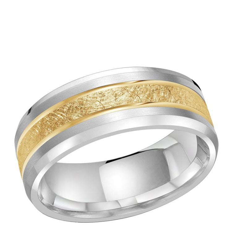 Men's 8mm Two-Tone Double Inlay Scratch-Finish Wedding Ring Ritani