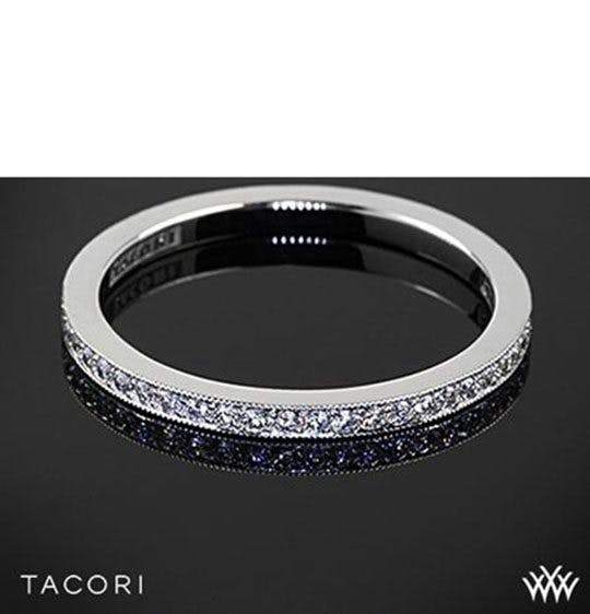 Platinum Tacori 2526ETML Ribbon Eternity Millgrain Diamond Wedding Ring White Flash