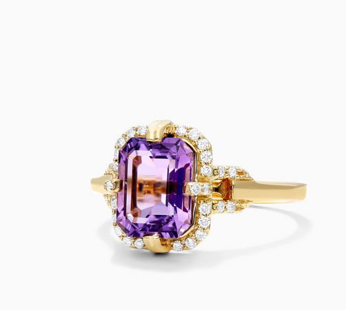 18K Yellow Gold Amethyst Diamond Halo Ring James Allen