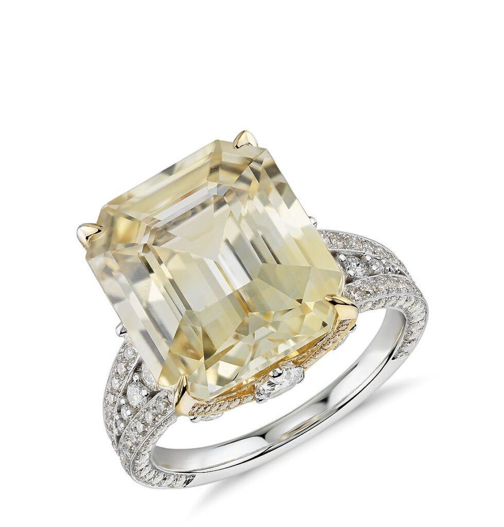 Emerald-Cut Yellow Sapphire and Diamond Ring Blue NIle