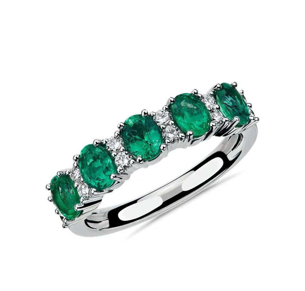 Emerald and Diamond Five-Stone Ring Bllue Nile