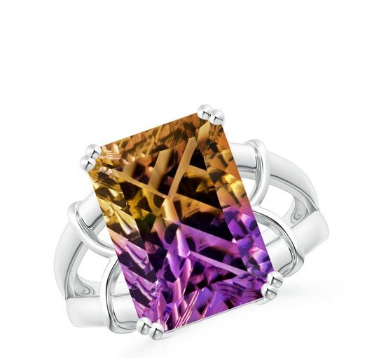 GIA Certified Emerald-Cut Ametrine Split Shank Ring Angara