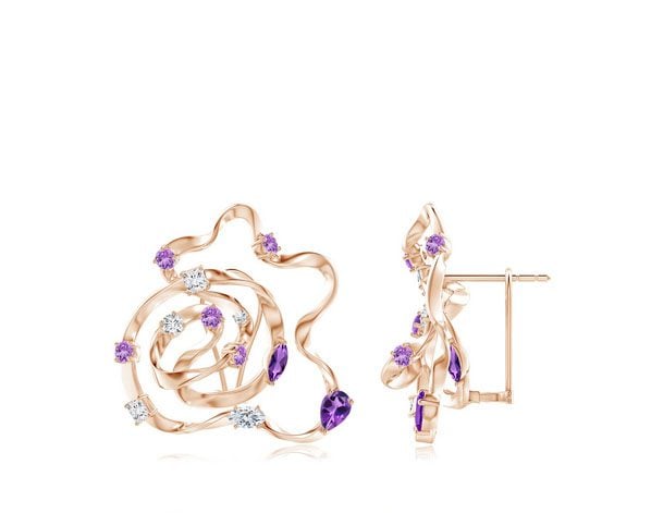 February birthstone - Natori x Angara Multi-Shape Dispersed Amethyst & Diamond Sakura Stud Earrings Angara