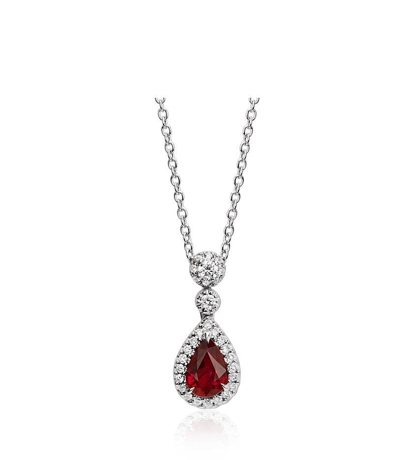 Pear Shape Ruby and Diamond Halo Drop Pendant Blue Nile