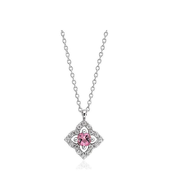 Petite Pink Tourmaline and Diamond Floral Pendant Blue Nile