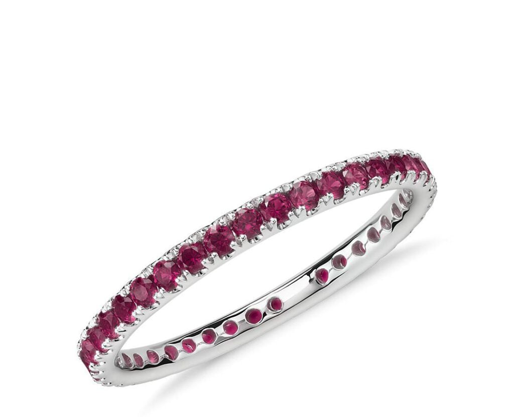 Riviera Pavé Ruby Eternity Ring in 18k White Gold Blue Nile