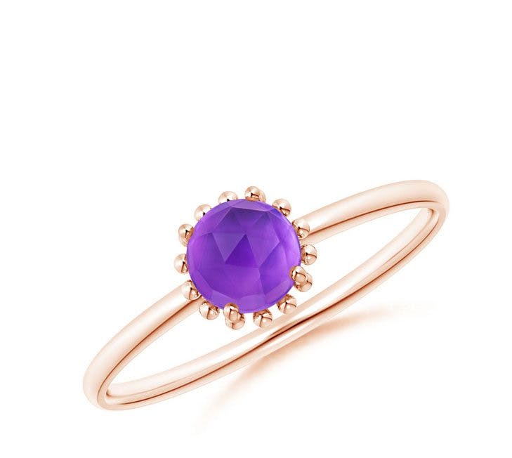 February birthstone - Solitaire Amethyst Ring with Beaded Halo Angara