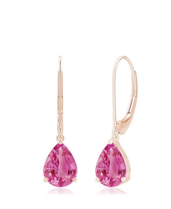 Solitaire Pear-Shaped Pink Sapphire Leverback Earrings Angara