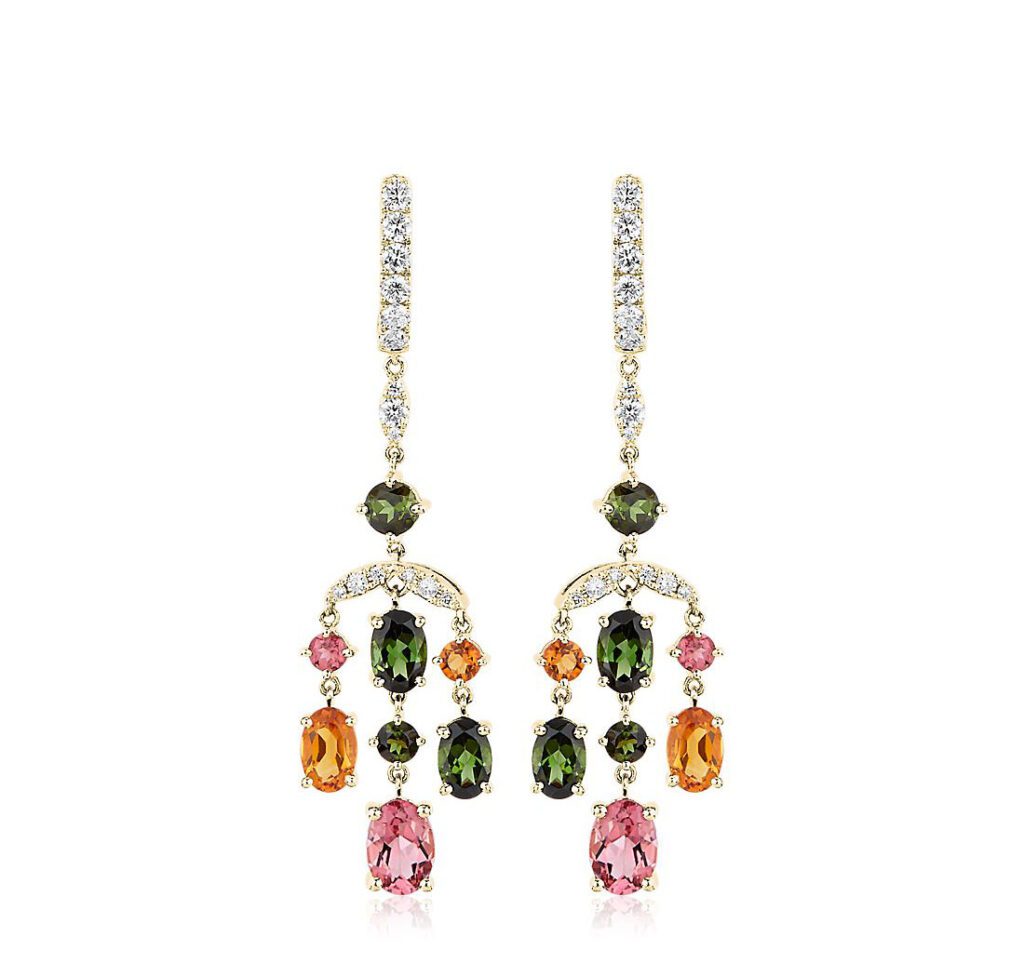 Tourmaline and Citrine Diamond Chandelier Earrings Blue NIle