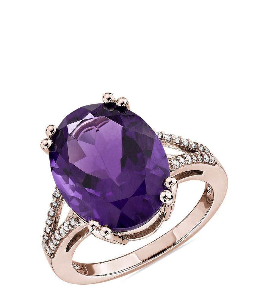 February birthstone - Oval Amethyst Statement Ring in 14k Rose Gold Blue Nile