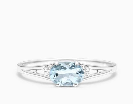 14K White Gold Oval Aquamarine and Diamond Accent Birthstone Ring James Allen