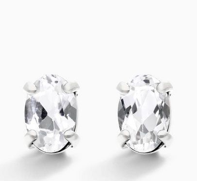 14K White Gold Oval White Topaz Birthstone Earrings James Allen